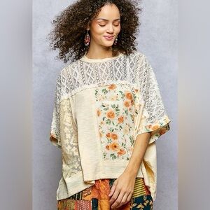 POL NWT Top Floral Cream Jersey Lace  Details Size Small - Large